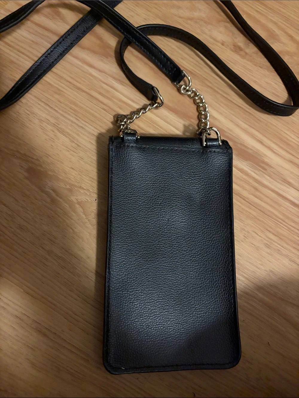 kate spade black leather small crossbody phone pouch with gold chain
